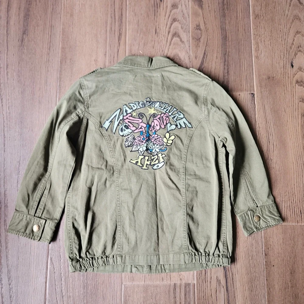 Zadig & Voltaire Military Coat Kids 8 Army Green NEW Embroidered Utility Jacket